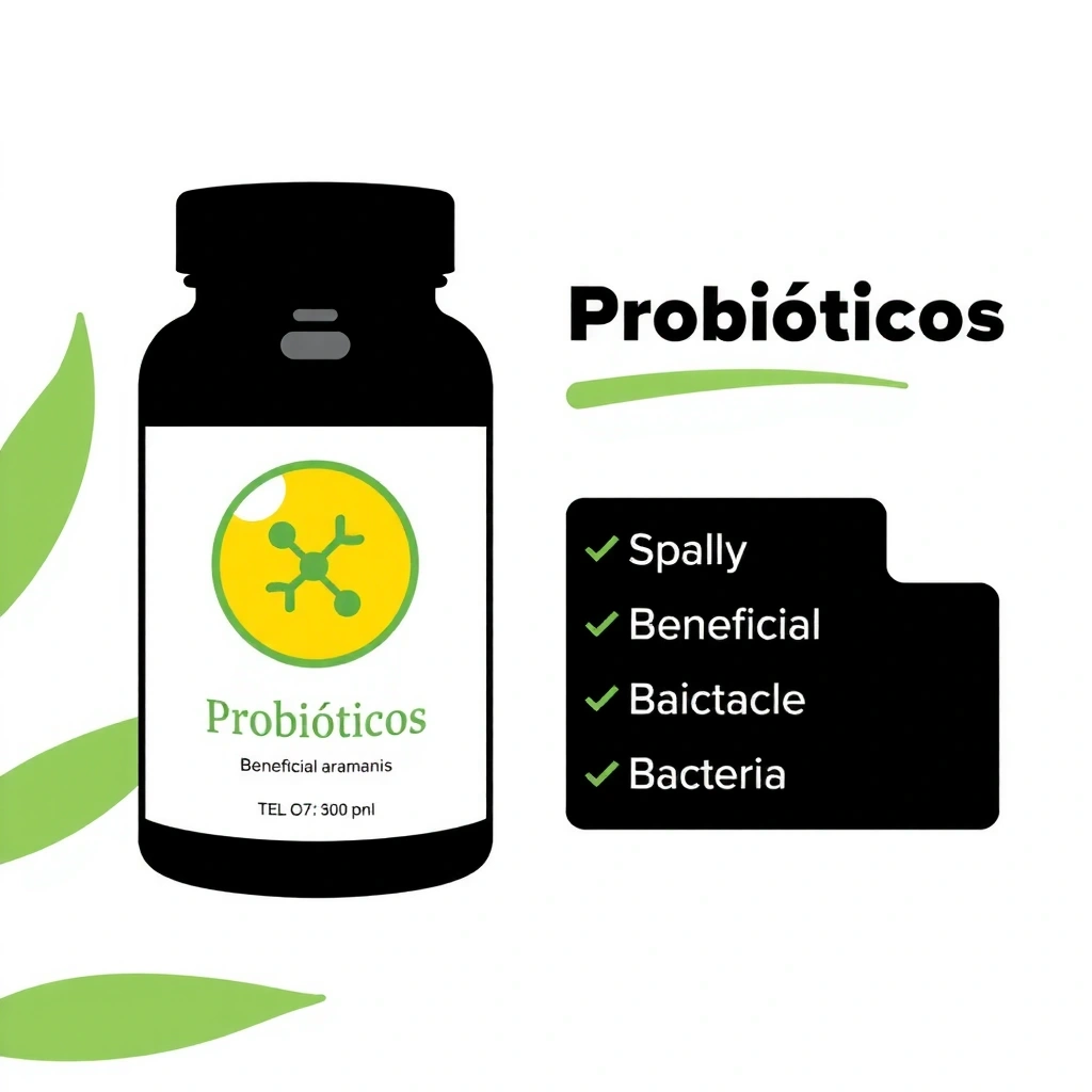 Envase de probióticos con bacterias beneficiosas
