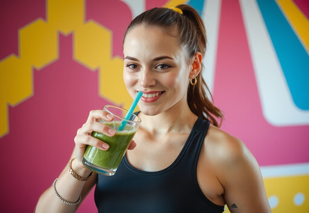 Persona bebiendo un batido energético después de hacer ejercicio.