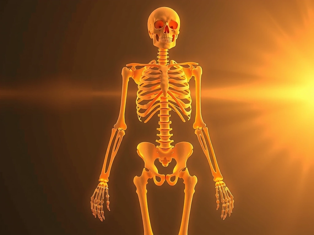 Esqueleto humano mostrando huesos y articulaciones con un efecto de aura saludable