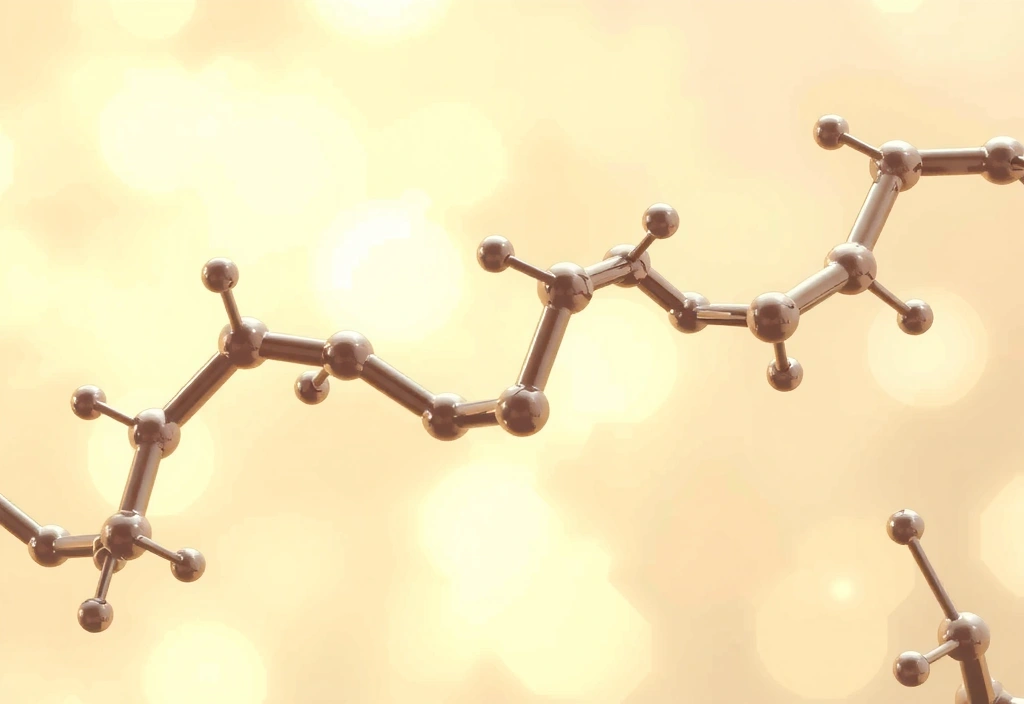 Representación molecular de colágeno, con un fondo suave y orgánico