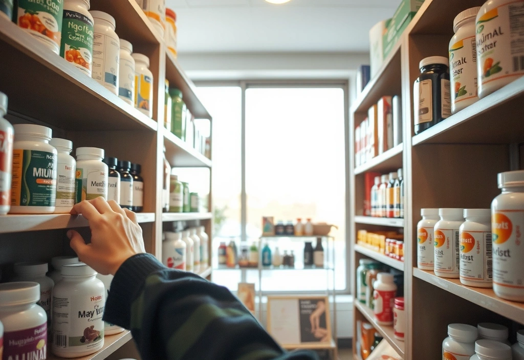 Persona eligiendo suplementos en una tienda